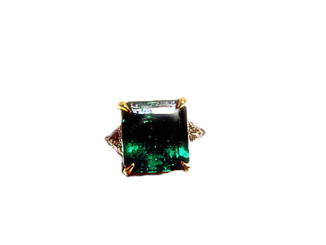 CERTIFICATE EMERALD SQUARE RING DIAMOND TRILLION SHAPE