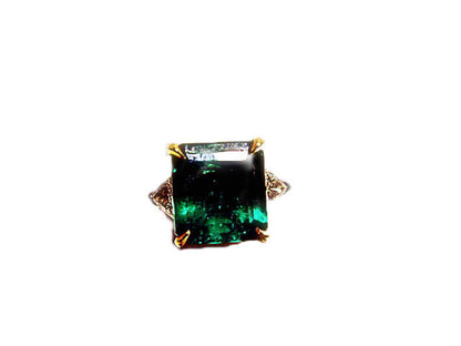 CERTIFICATE EMERALD SQUARE RING DIAMOND TRILLION SHAPE