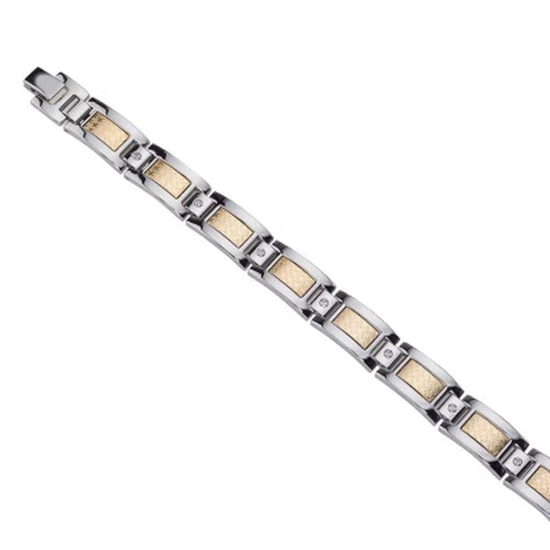 Men'S Diamond Bracelet in Stainless Steel with 18K Yellow Gold Accent