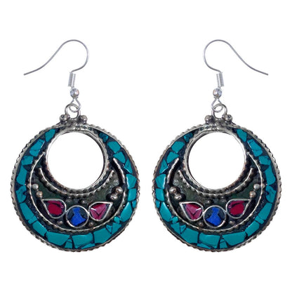 Handmade Dangle Earring for Women, Coral Lapis Lazuli Turquoise Gemstone Earring