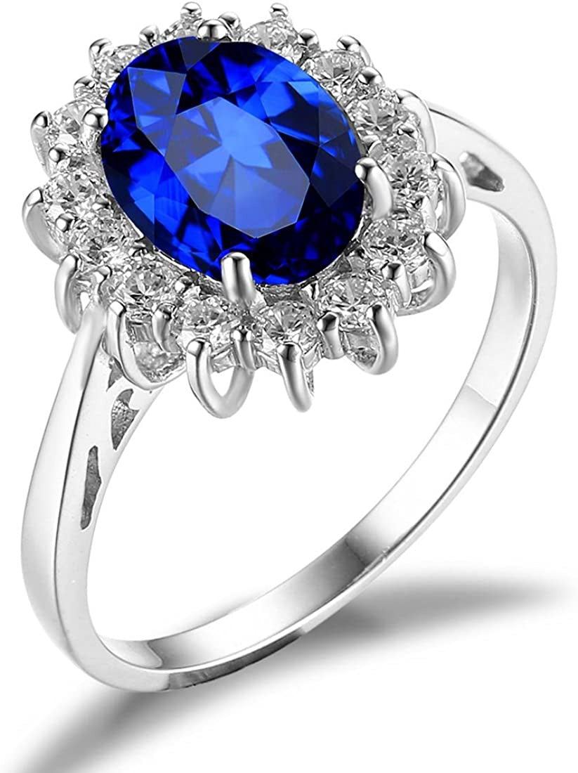 Princess Diana Kate Middleton Class Gemstone Birthstone Sapphire Halo Engagement