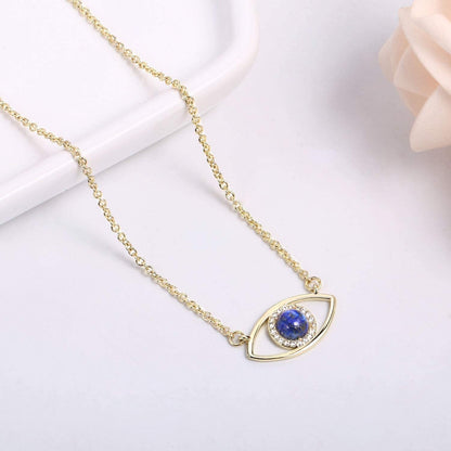 14K Gold Dainty Evil Eye Necklace for Women | Gemstone Necklace | Real Crystal N