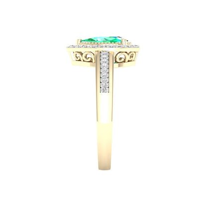 Imperial Gemstone 10K Yellow Gold Pear Emerald 1/8 CT TW Diamond Halo Women'S Ri