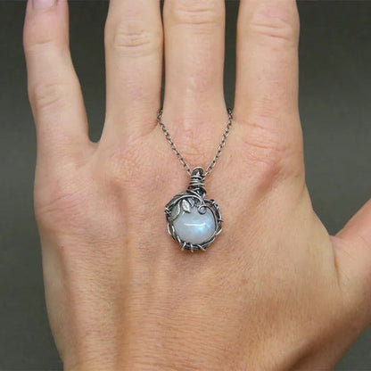 Vintage Opal Necklace Silver Plated Leaf Moonstone Necklace Wedding Engagement A