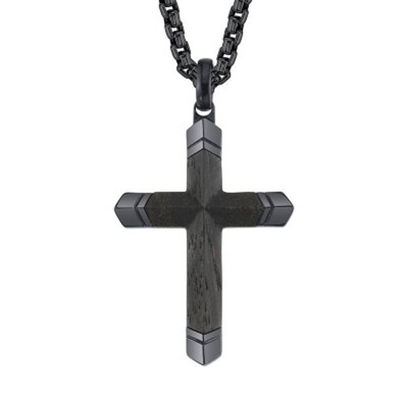 Spartan Men'S Ebony Wood Stainless Steel Cross with 24" Rolo Chain
