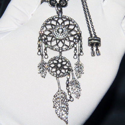 Sterling Silver Necklace Women'S Set Diamond Dream Catcher Long