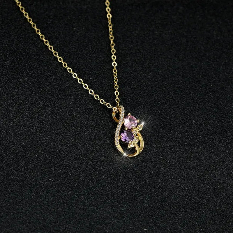 Unique 18K Gold Number Eight Pink Sapphire Tulip Pendant White Diamond Necklace