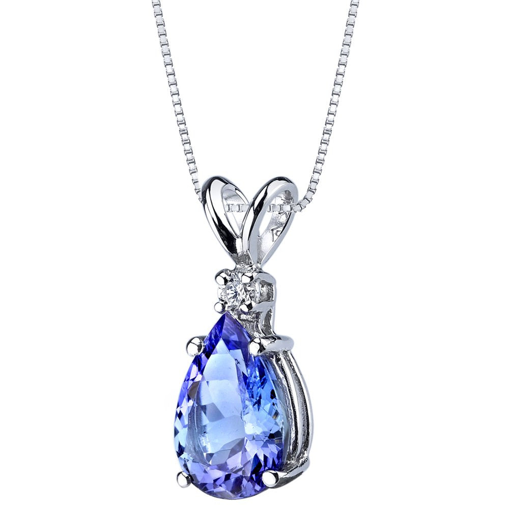 2.25 Ct Pear Cut Tanzanite and Diamond Pendant Necklace in 14K White Gold, 18"