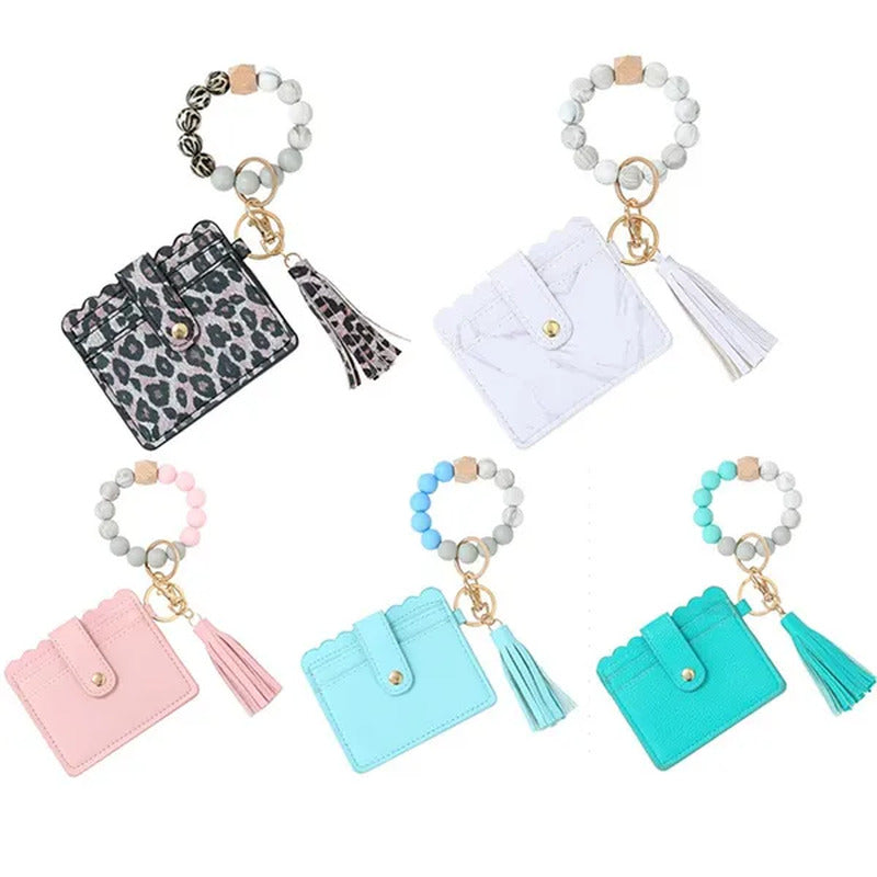1PC Fashion Wooden Bead Silicone Bead Bracelet Woman Accessories Card Holder Por