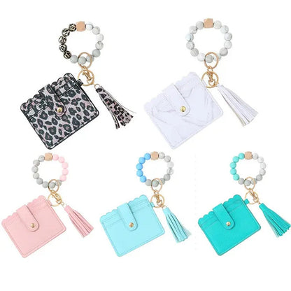 1PC Fashion Wooden Bead Silicone Bead Bracelet Woman Accessories Card Holder Por