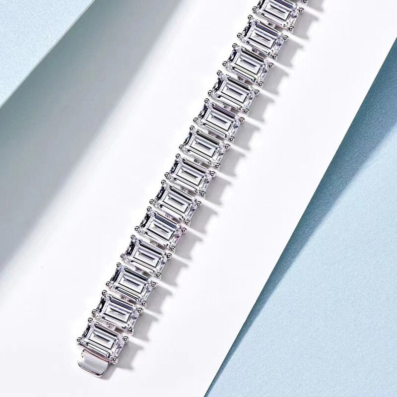 100% 925 Sterling Silver 4*6Mm Emerald Cut High Carbon Diamond Bracelets