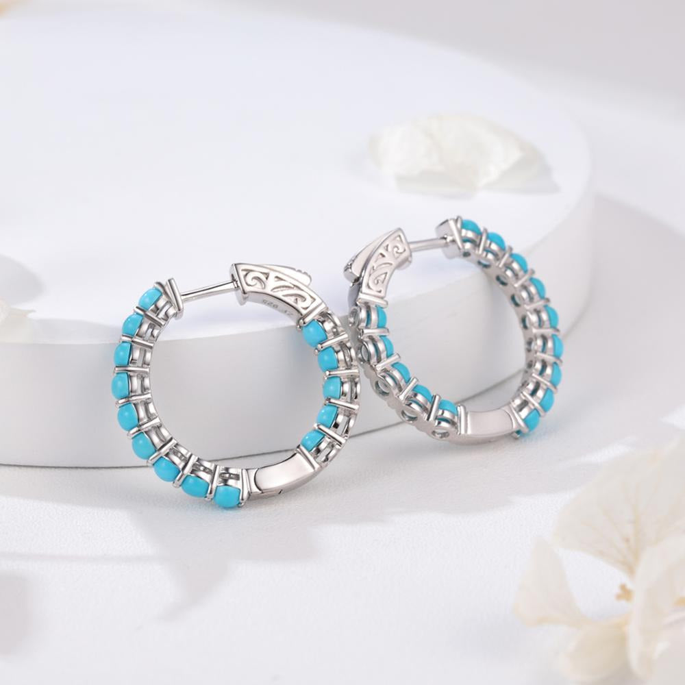 Pure 925 Sterling Silver Clip Earring 3 Carats Cabochon Cut Green Turquoise