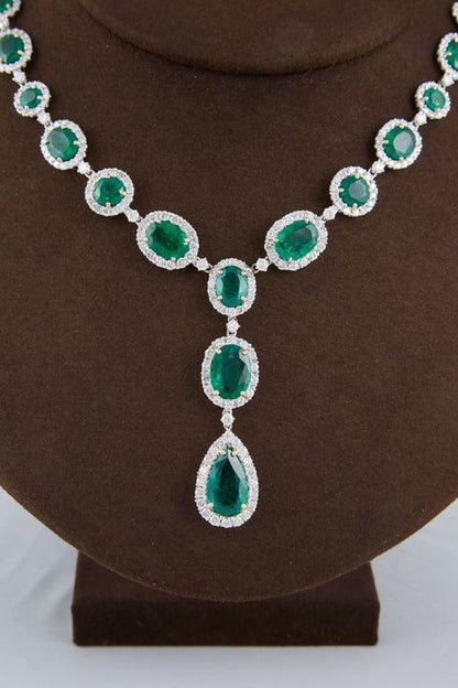 Emerald Diamond White Gold Necklace