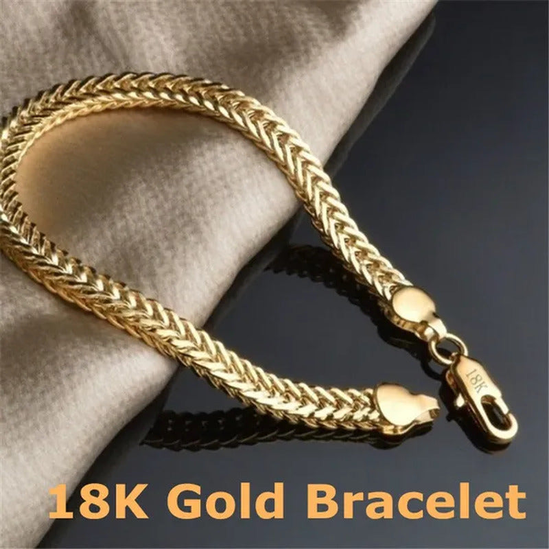 1/2/3Pcs 18K Solid Yellow Gold Bracelet Chain for Men Jewelry Women Jewelry 205M