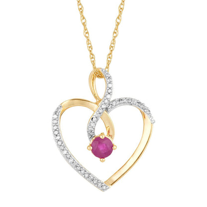 10K Gold Ruby & 1/8 Carat T.W. Diamond Infinity Heart Pendant Necklace