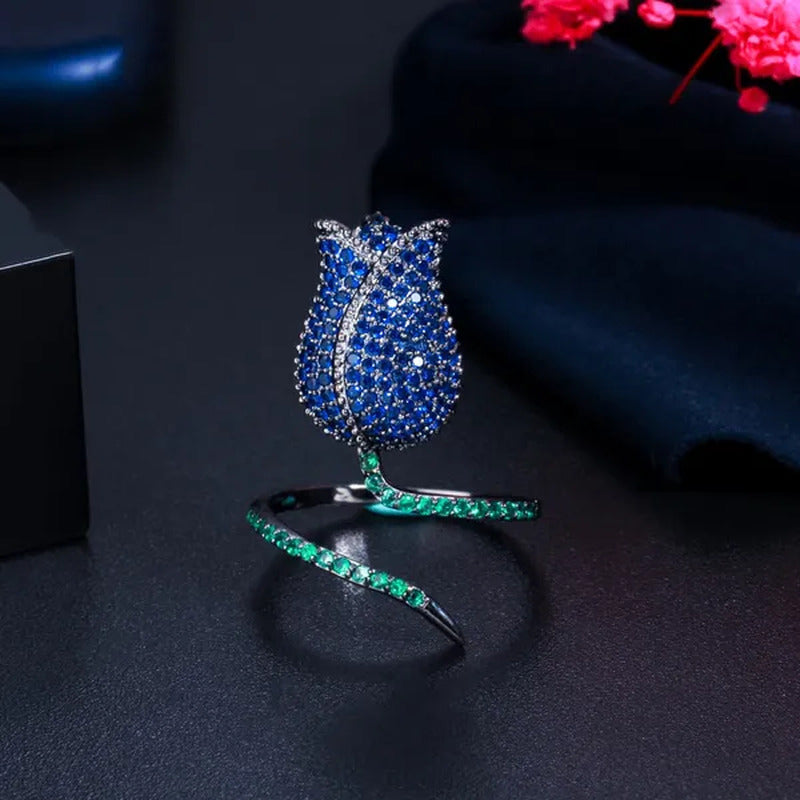 CANDICE Unique Finger Jewelry Micro Pave Pink Green Cubic Zirconia Black Gold Pl