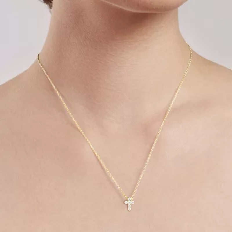 0.08 CT. T.W. Diamond Cross Pendant in 14K Gold