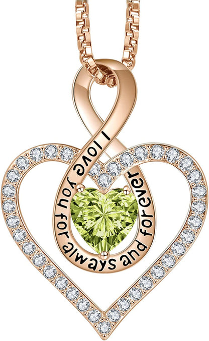 Jewelry for Women Infinity Heart Birthstone Necklace 18K Rose Gold / 925 Sterlin