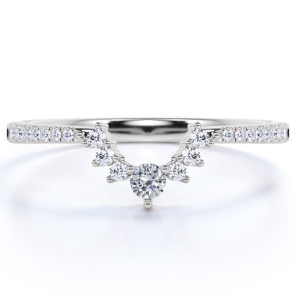 .65 Ct Diamond Crown Matching Ring Band - Contour Stackable Ring - Elegant Weddi