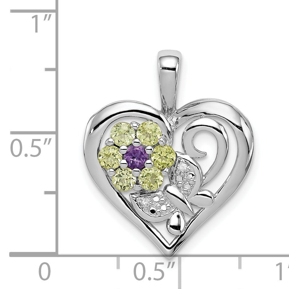 Sterling Silver Amethyst & Peridot Diamond Pendant. Gem Wt- 0.51Ct