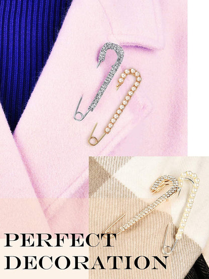 Women Brooch Pins Sweater Shawl Clips Faux Crystal and Pearl Brooches, Safety Pi