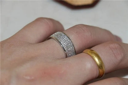 Sparkling 925 Solid Sterling Silver White Diamond Wedding Band Rings Engagement