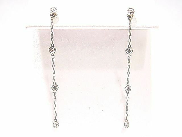 8 TOTAL ROUND BRILLIANT CUT DIAMOND BEZEL SET LINE DANGLE DROP EARRING CHAIN
