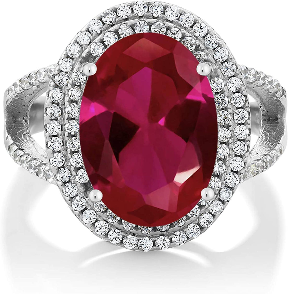 925 Sterling Silver Red Created Ruby Women'S Cocktail Engagement Ring (7.19 Cara