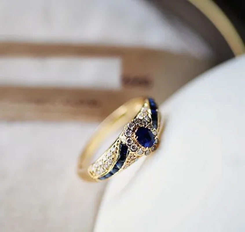 Noble Luxury Woman Fashion Gold Jewelry Natural Blue Sapphire Diamond Ring Anniv