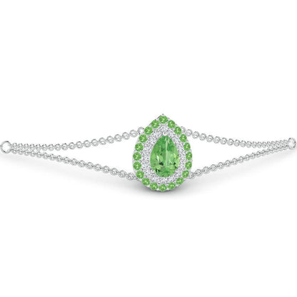 ANGARA Natural Tsavorite Double Halo Bracelet for Women, Girls in 14K White Gold