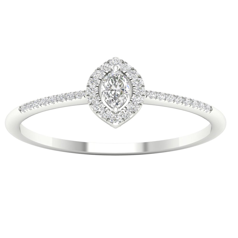 Imperial 1/5Ct TDW Diamond 10K White Gold Marquise Diamond Halo Promise Ring (H-