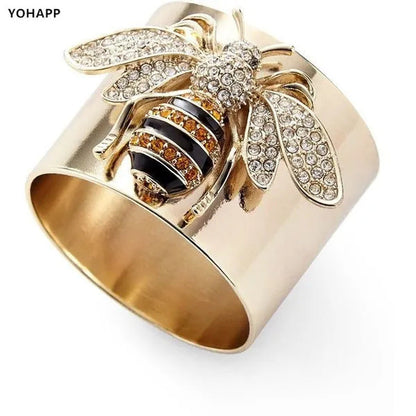 YOHAPP Unique Steam Punk Jewelry Gold Plated Diamond Bee Ring Bee Jewelry Wide B