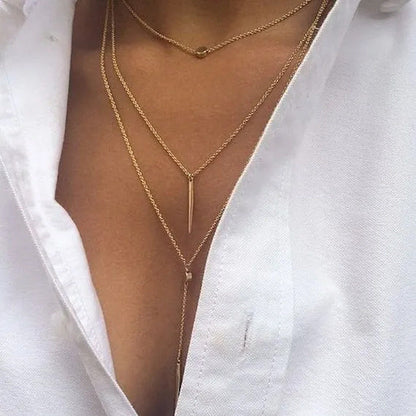 Elegant Multilayer Women Pendent Necklace Long Chain Necklace Bo