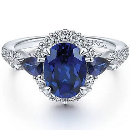 Fashionable Silver Colour Fine Blue Zirconia Women'S Ring Wedding Anniversary Ch
