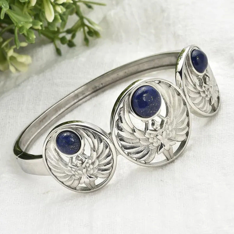 Shop LC Lapis Lazuli round Stainless Steel Angel Bangle Cuff Bracelet for Women