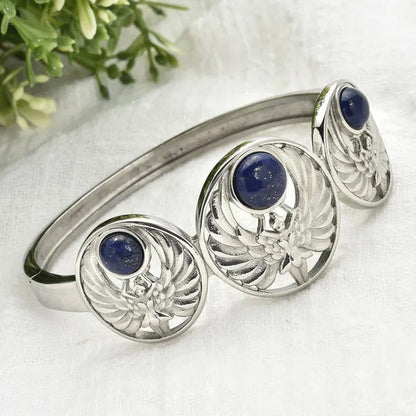 Shop LC Lapis Lazuli round Stainless Steel Angel Bangle Cuff Bracelet for Women