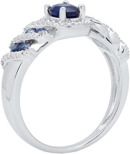 Collection 6X4 MM Oval & round Cut Blue Sapphire and round Diamond Ladies Engage