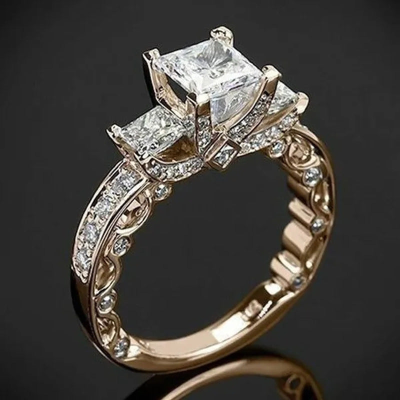 Exquisite Fashion Women'S Princess Square Diamond Ring Classic Super Flash Engag