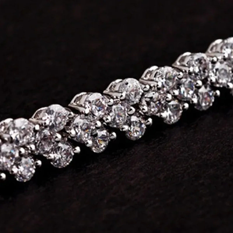 Fashion Roman Style Women'S 925 Sterling Silver Crystal Diamond Bracelet Gold an