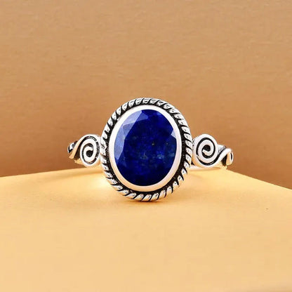 Shop LC Solitaire Ring 925 Sterling Silver Boho Handmade Oval Lapis Lazuli Cryst