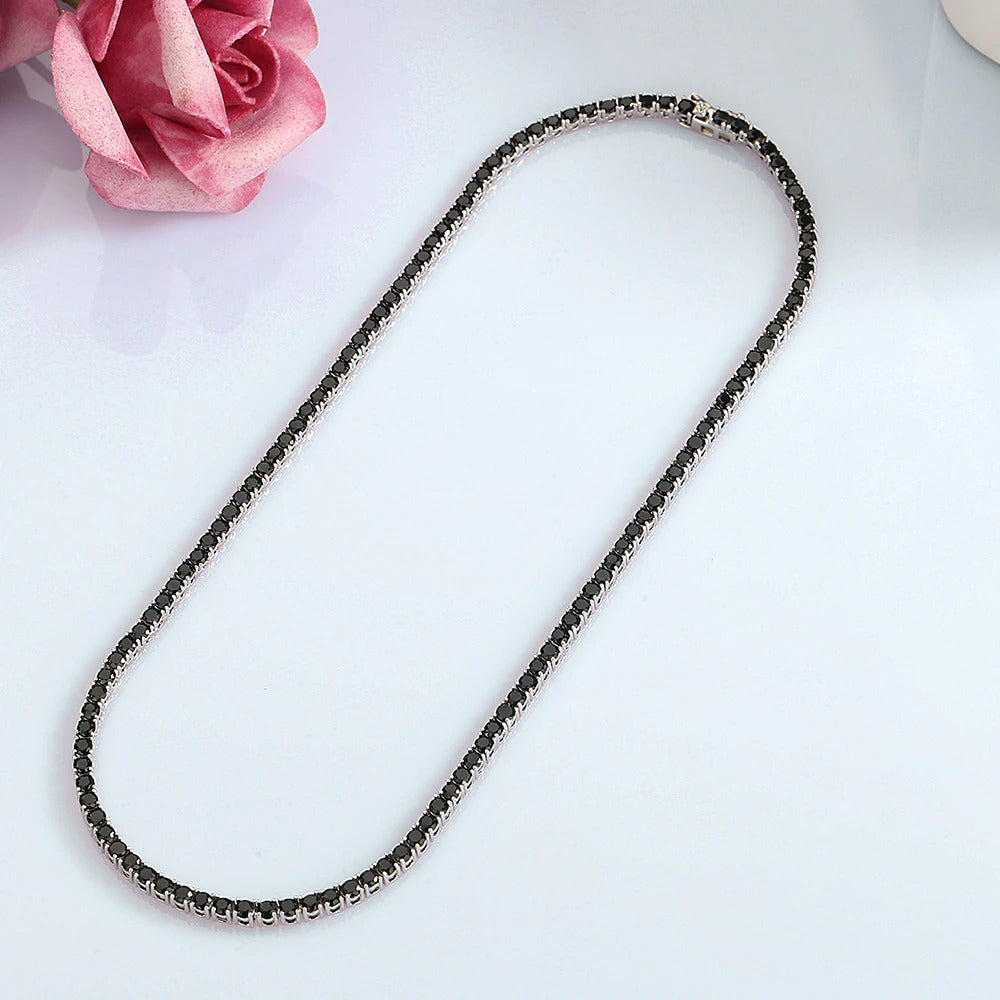 16-24 Inch (41-60 Cm) Real 925 Sterling Silver Tennis Chain Necklace Pave 3 Mm