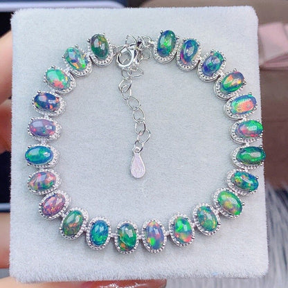 925 Sterling Silver Inlaid Natural Black Opal Bracelet Delicate Female Popular S