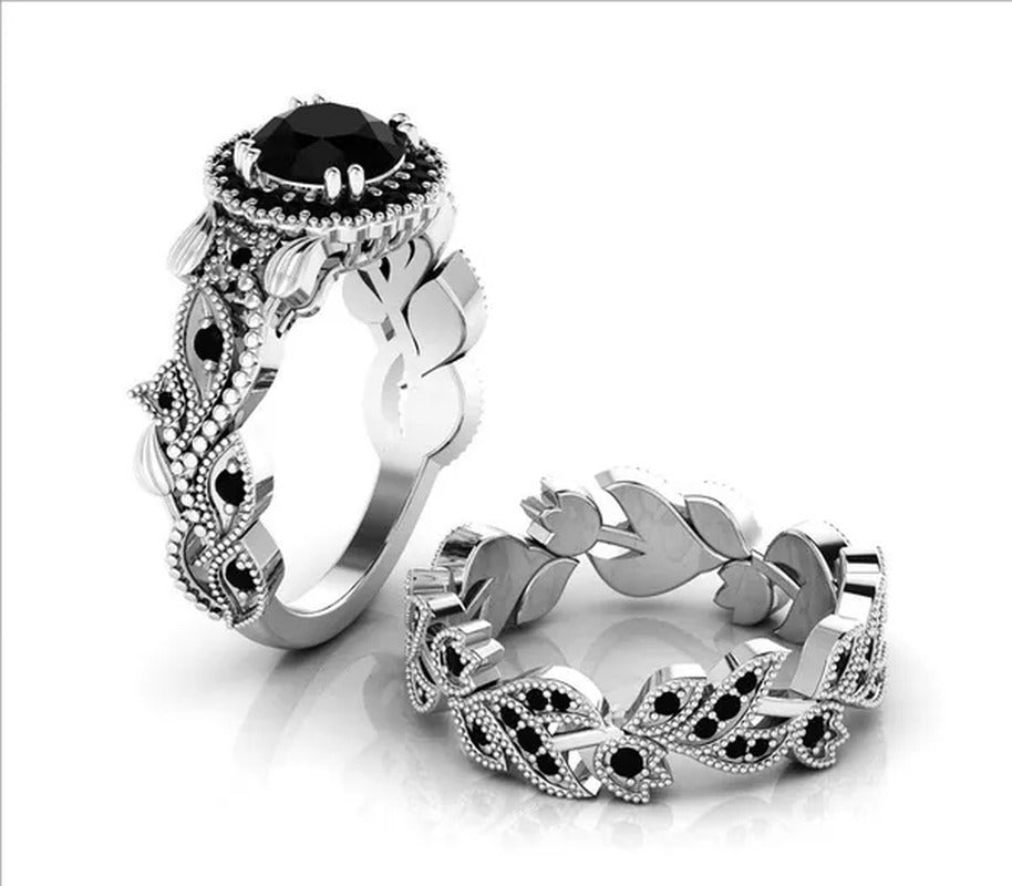 2 Pieces/Set of Exquisite Fashion Ideas 14K Rose Gold Ring Black Diamond Ring Fl