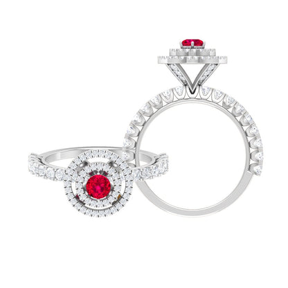 1.75 CT Lab Created Ruby Cocktail Ring with Moissanite Accent, Antique Created R