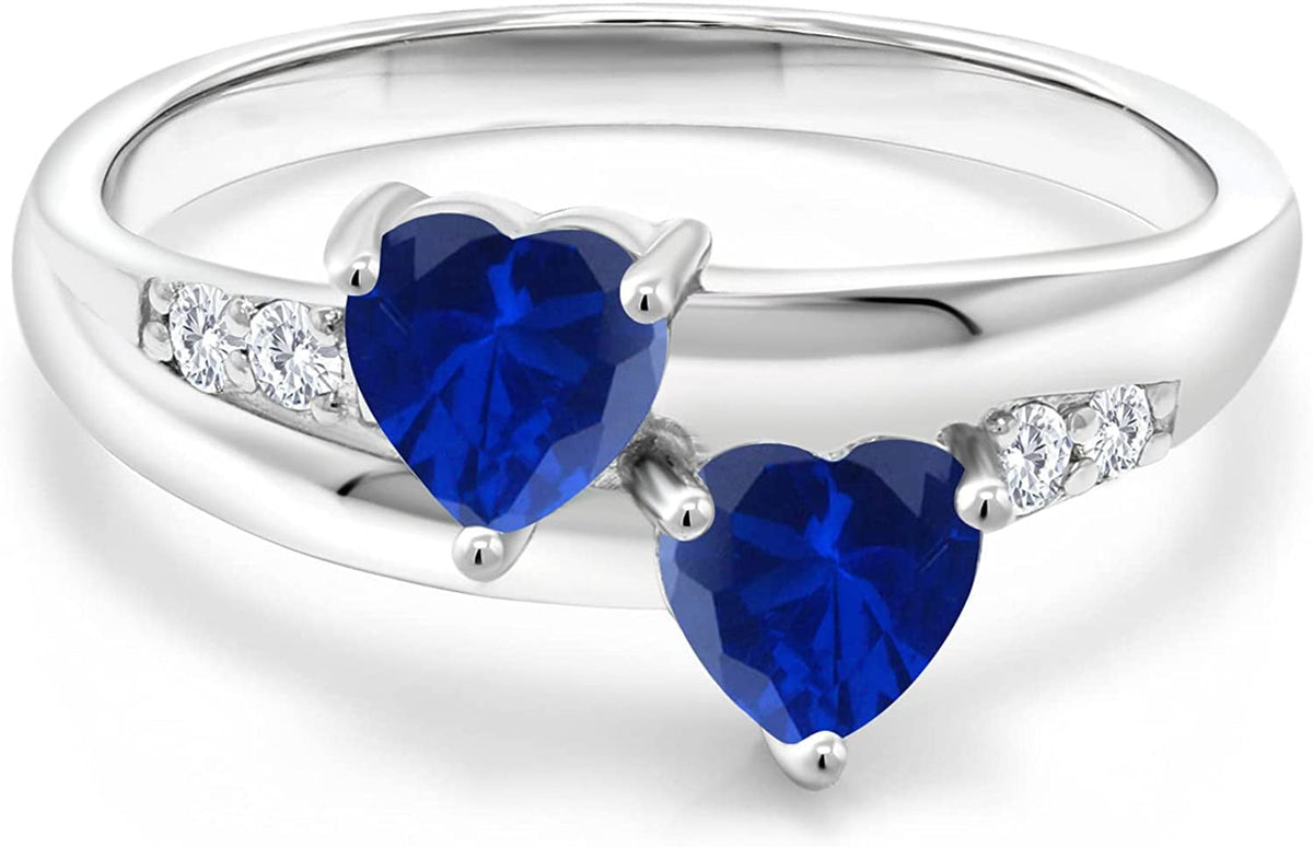 925 Sterling Silver Blue Created Sapphire and White Lab Grown Diamond Women Ring