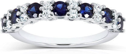 Diamond and Blue Sapphire Band 1 Carat (Ctw) in 14K White Gold