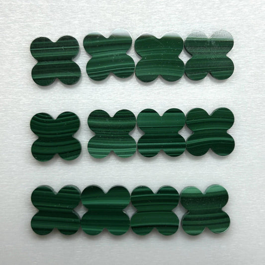 Four Leaf Clover Stone 13X13X2Mm Natural Green Malachite for VC Necklace Making