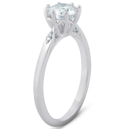 1.05 Ct Diamond Engagement Ring Vintage Accent 14K White Gold 8 Prong