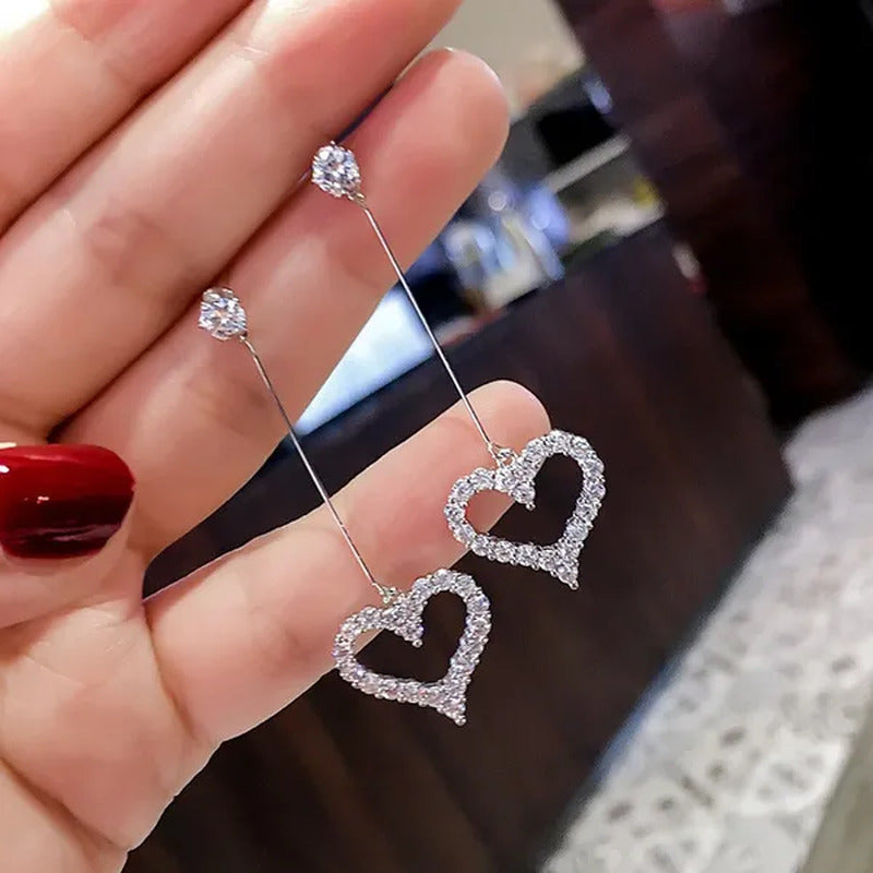 New Exquisite Korean Women'S Fashion Diamond Long Tassel Heart-Shaped Pendant Ea