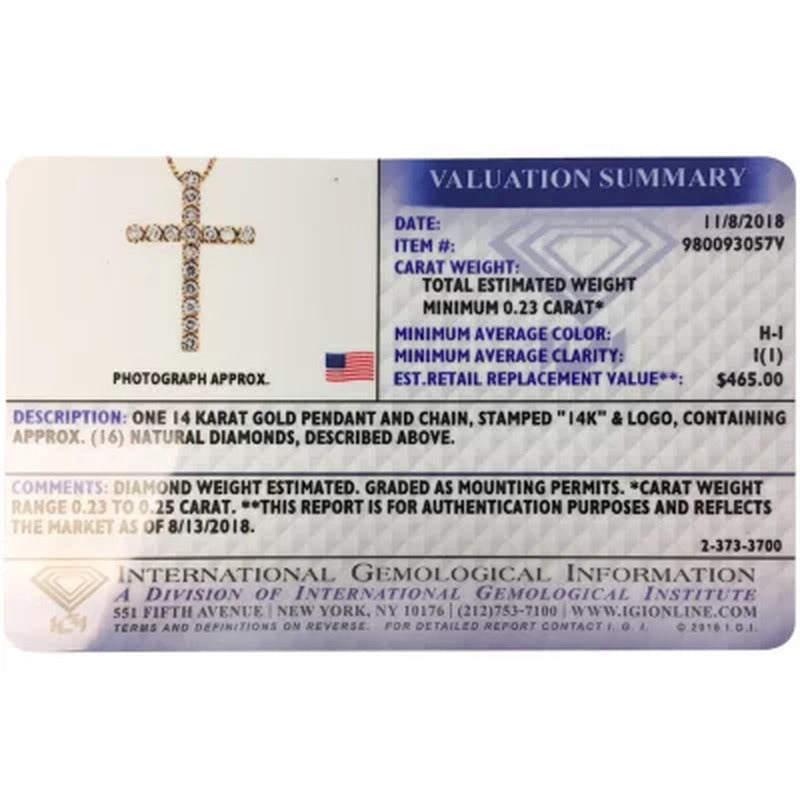 0.23 CT. T.W. Diamond Cross Pendant in 14K Gold